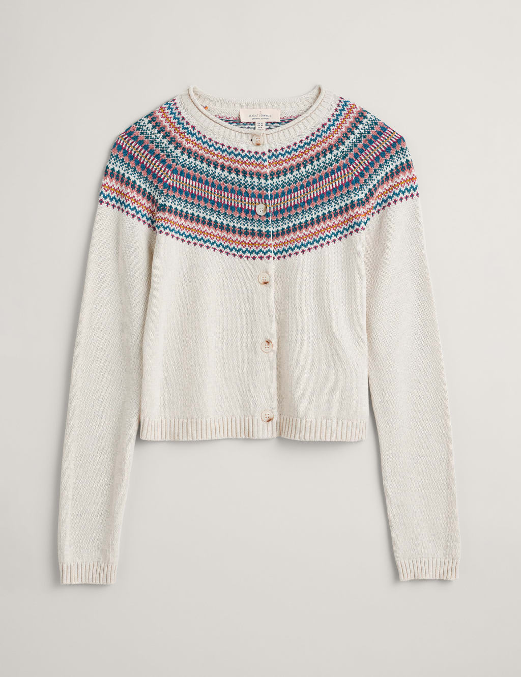 Pure Cotton Fair Isle Crew Neck Cardigan image 2