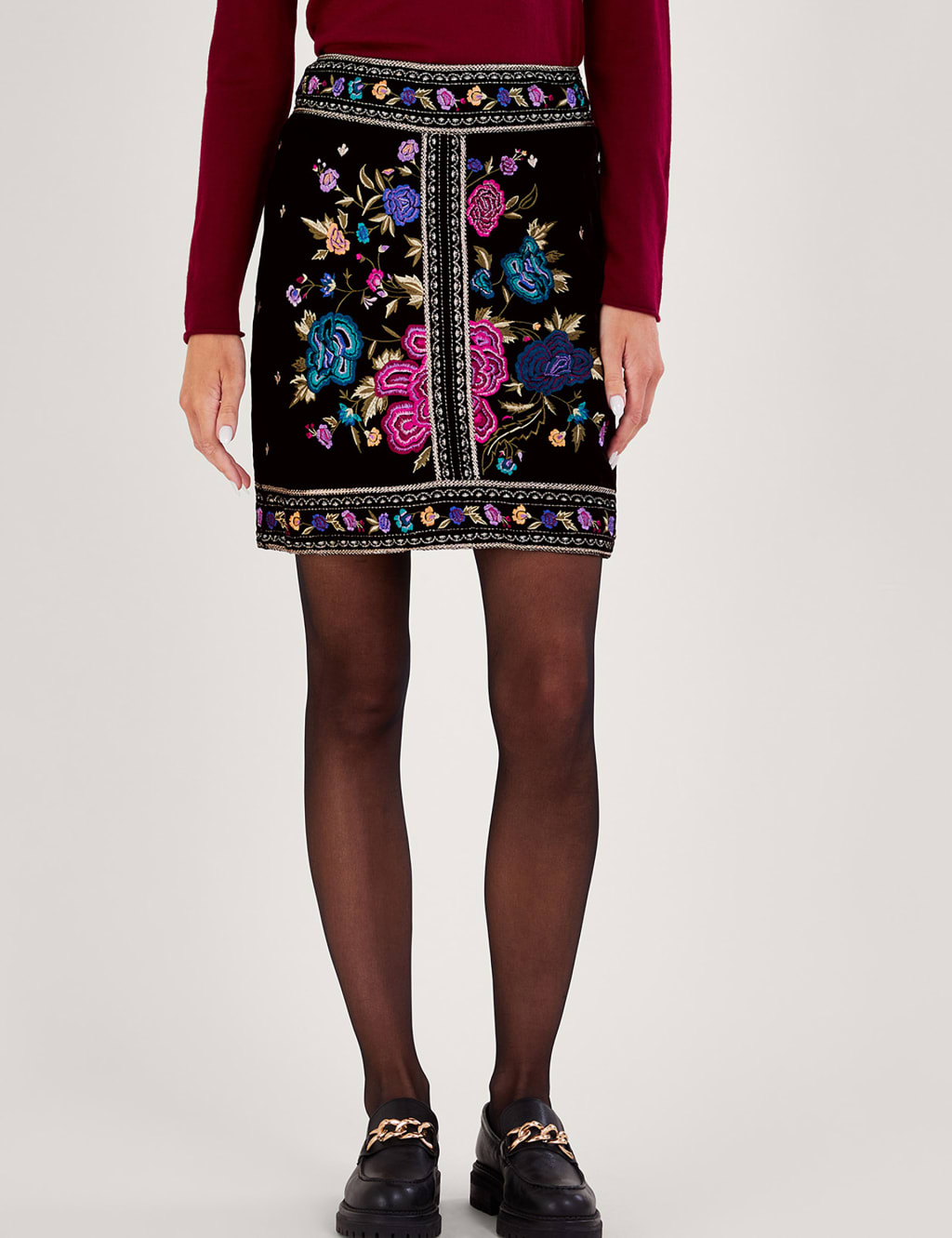 Velvet Embroidered Mini A-Line Skirt image 3