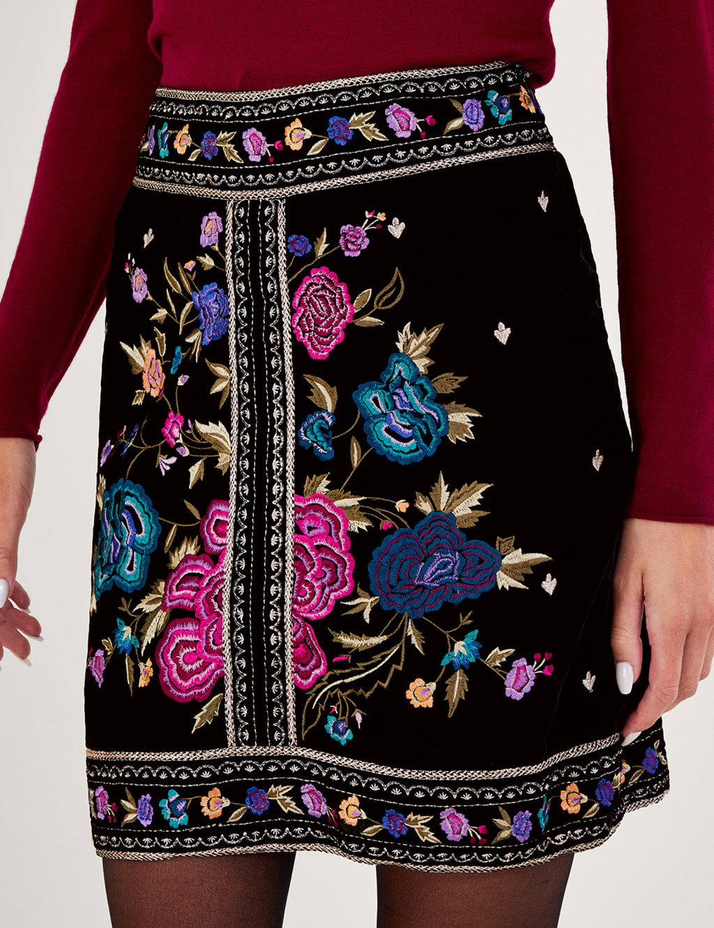 Velvet Embroidered Mini A-Line Skirt image 5