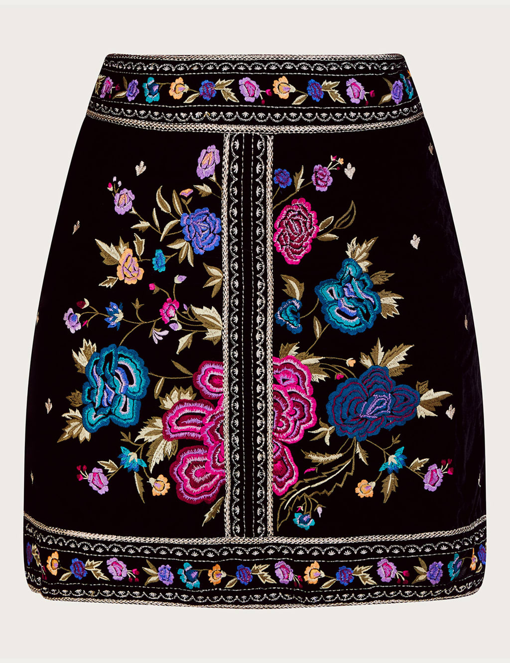 Velvet Embroidered Mini A-Line Skirt image 2