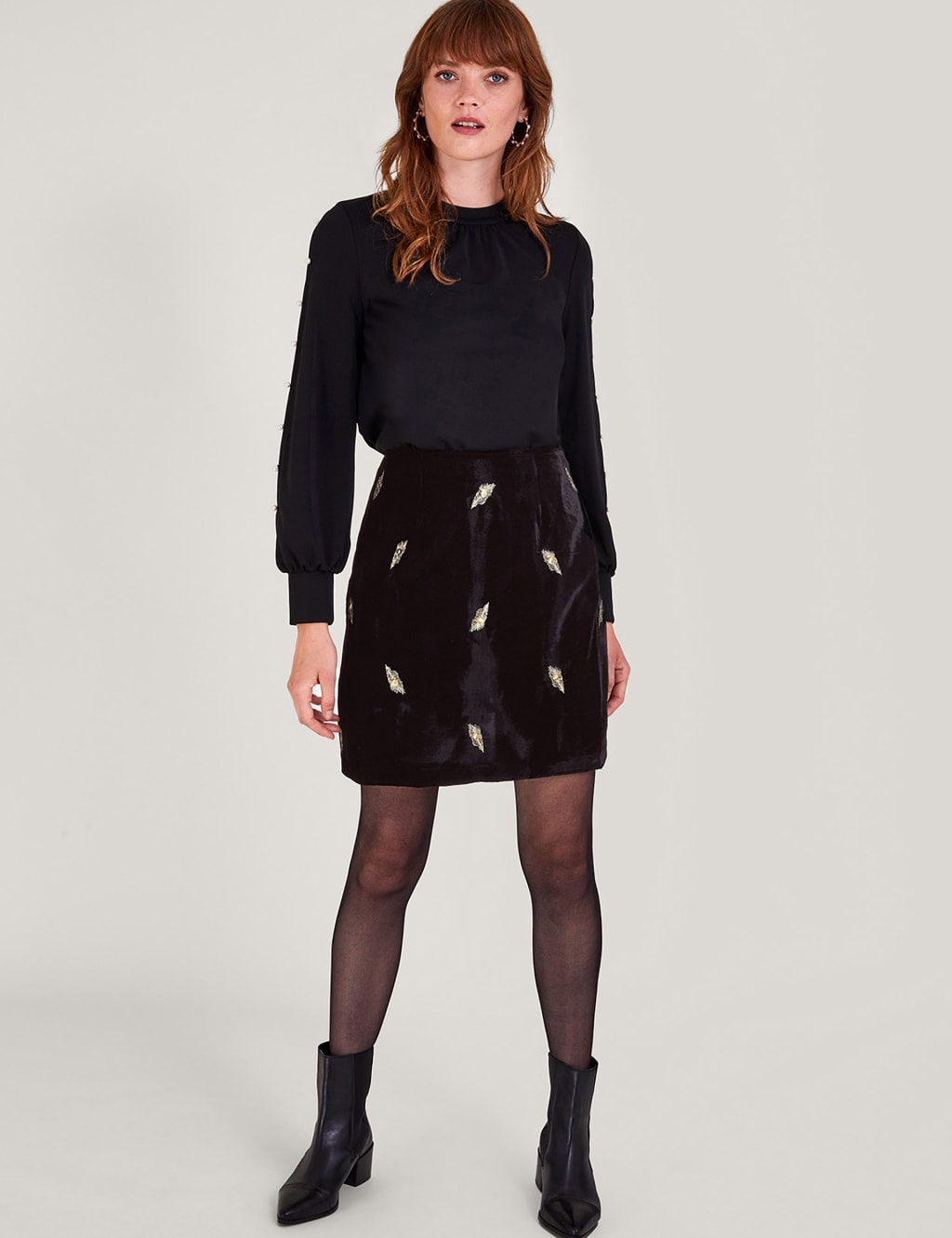 Velvet Embellished Mini A-Line Skirt image 1