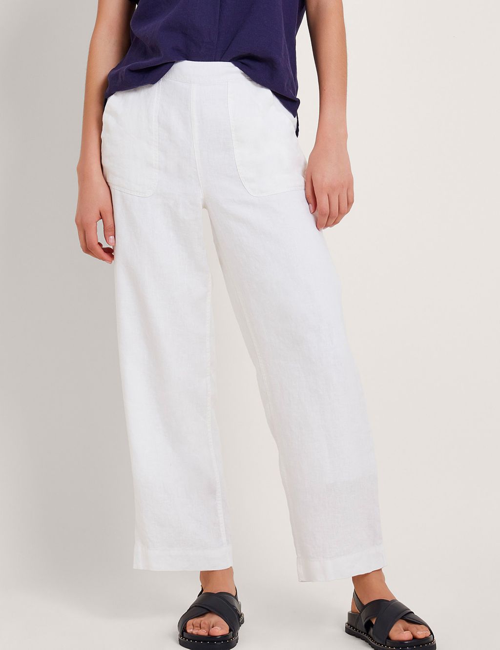 Pure Linen Straight Leg Cropped Trousers