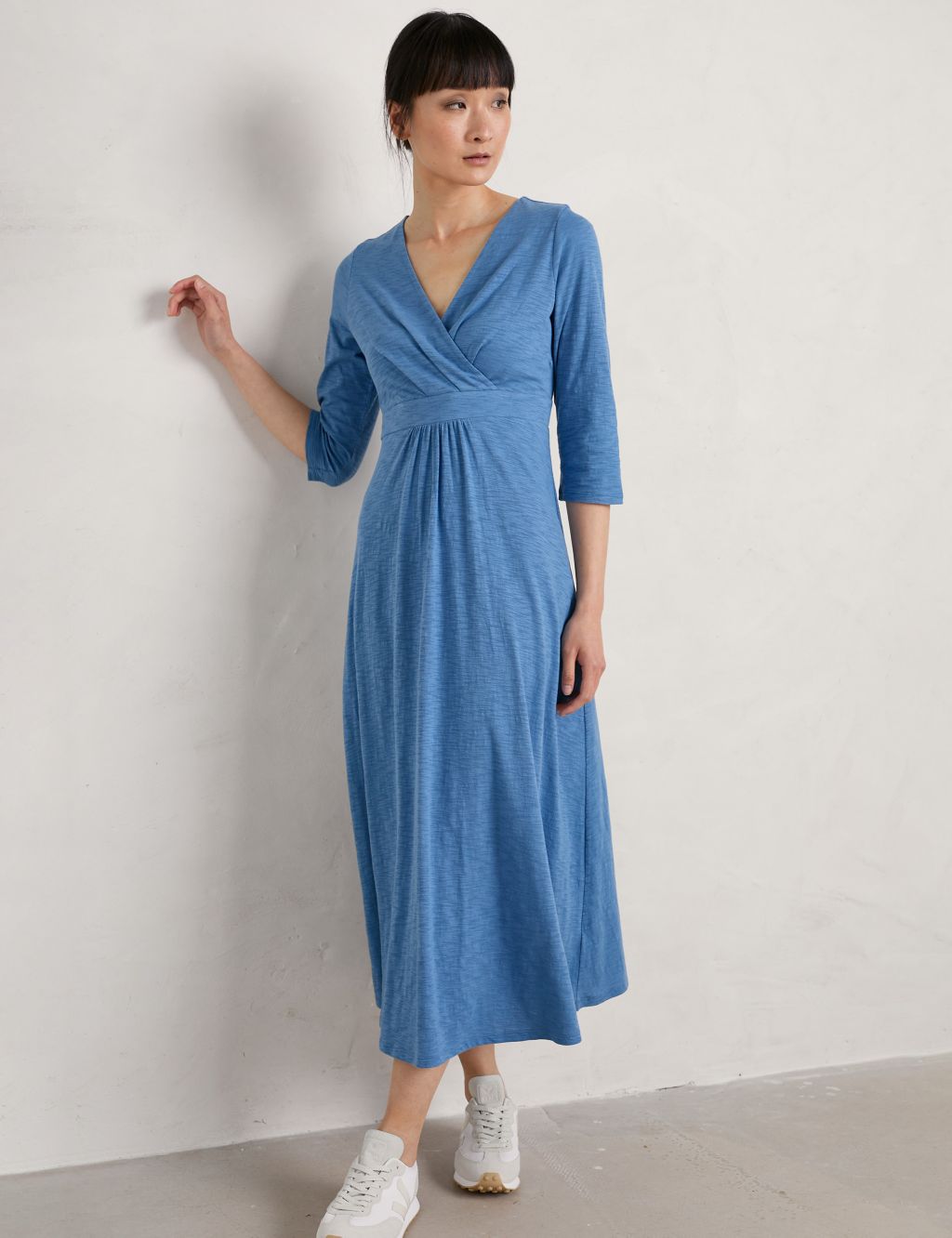 Organic Cotton V-Neck Midi Waisted Dress image 1