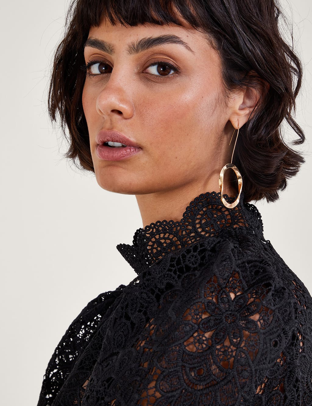 Lace High Neck Blouson Sleeve Blouse image 4