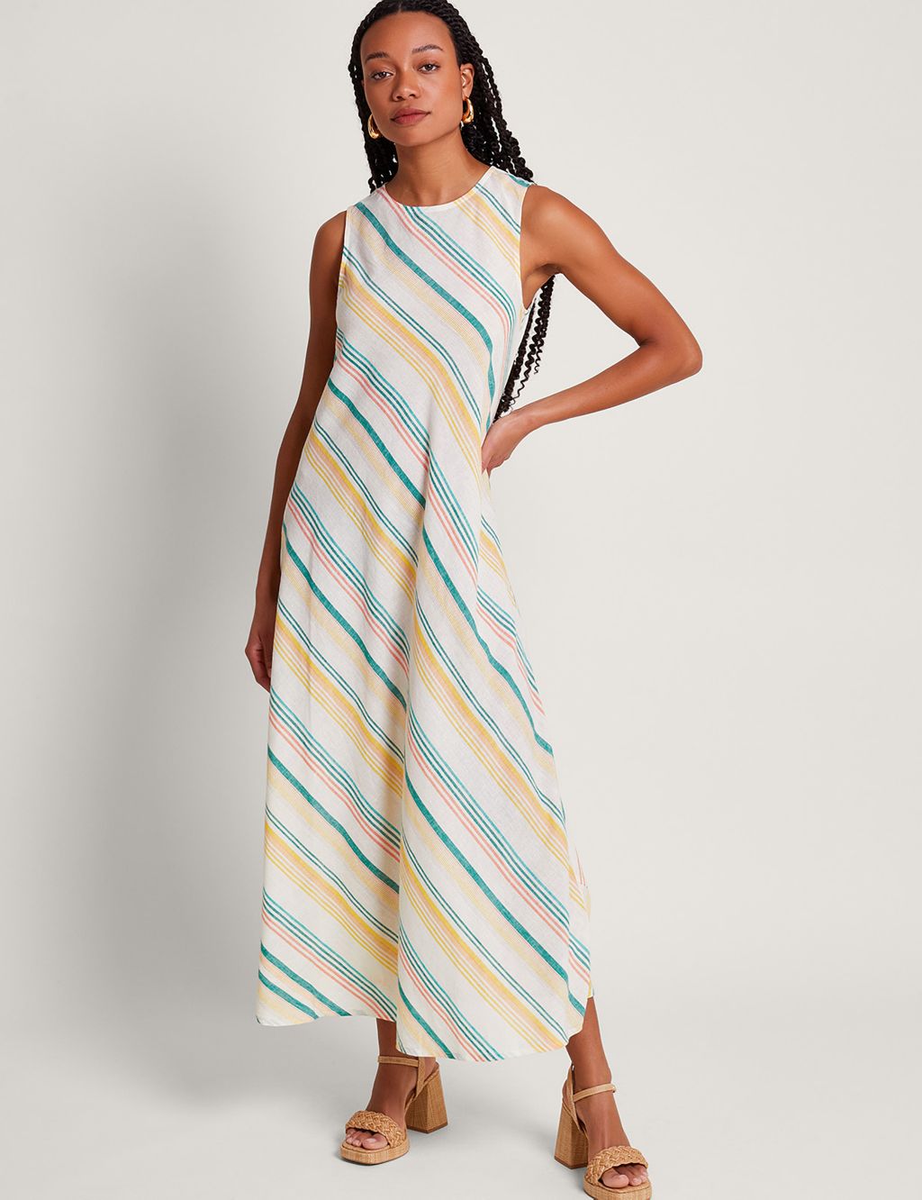 Linen Blend Striped Maxi Slip Dress