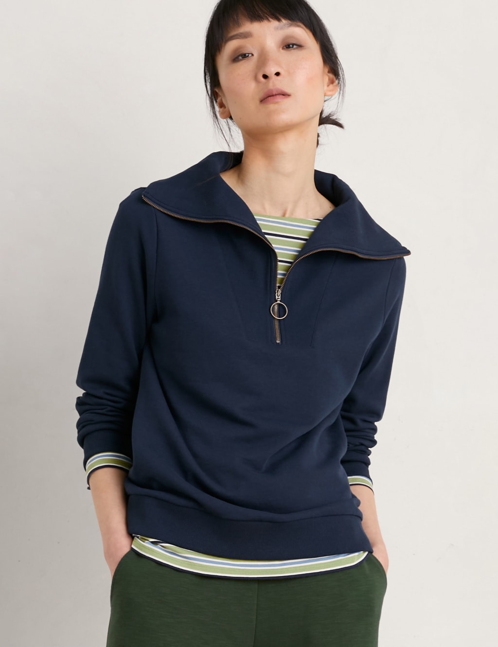 Pure Cotton Ribbed Half Zip Sweatshirt image 3
