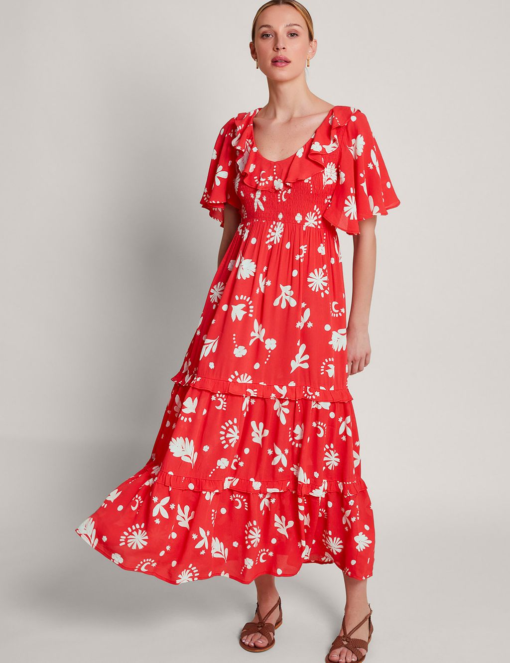 Crepe Floral Midaxi Tiered Dress