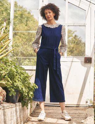 Seasalt Cornwall Womens Organic Cotton Sleeveless Cropped Jumpsuit - 18 - Blue, Blue