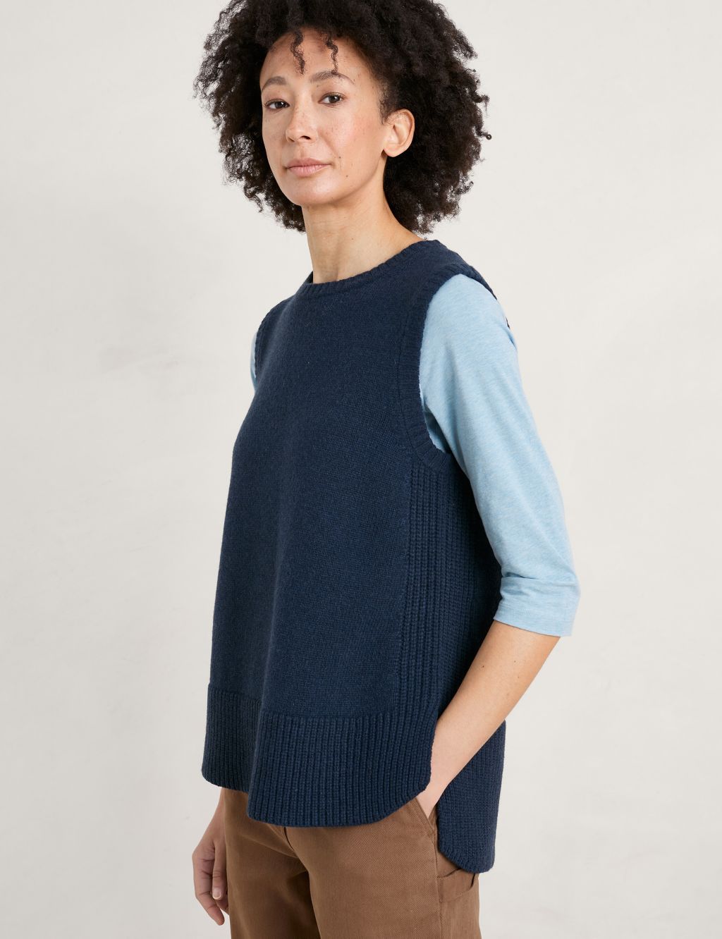 Merino Wool Rich Crew Neck Knitted Top image 3