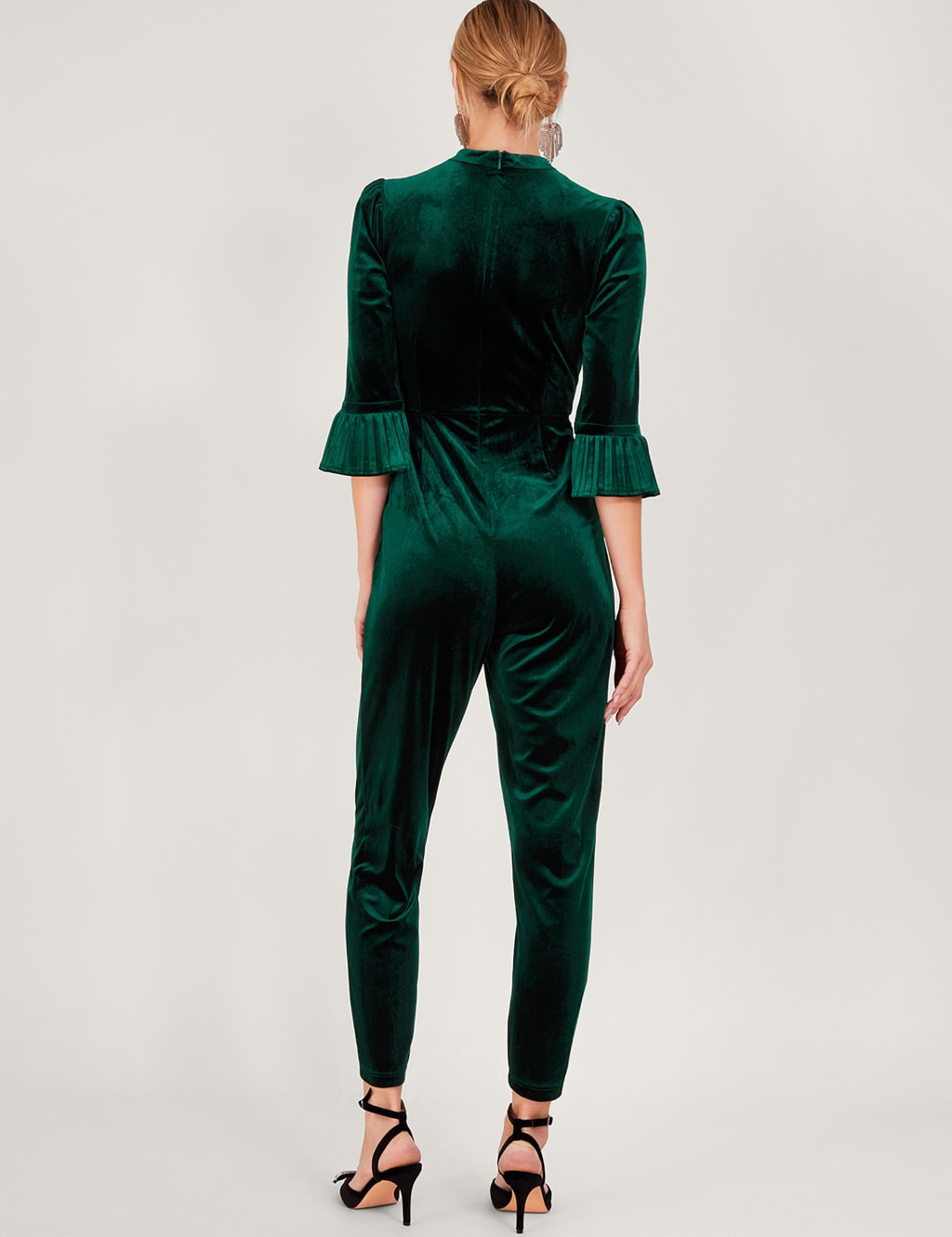Velvet Button Front 3/4 Sleeve Jumpsuit image 3