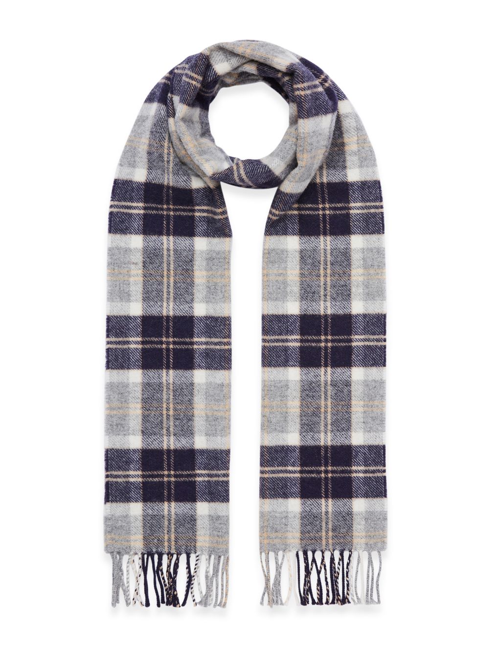 Pure Wool Woven Checked Tassel Scarf image 1