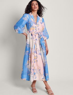 Monsoon Womens Floral Midaxi Shirt Dress - 16 - Blue Mix, Blue Mix