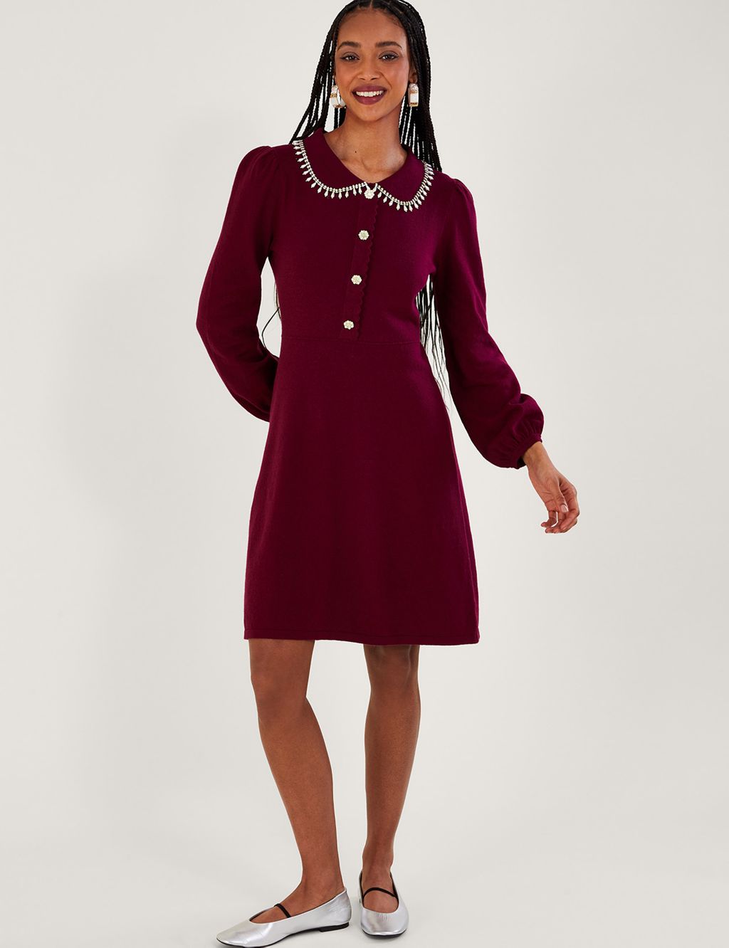 Collared Button Front Mini Shift Dress image 1