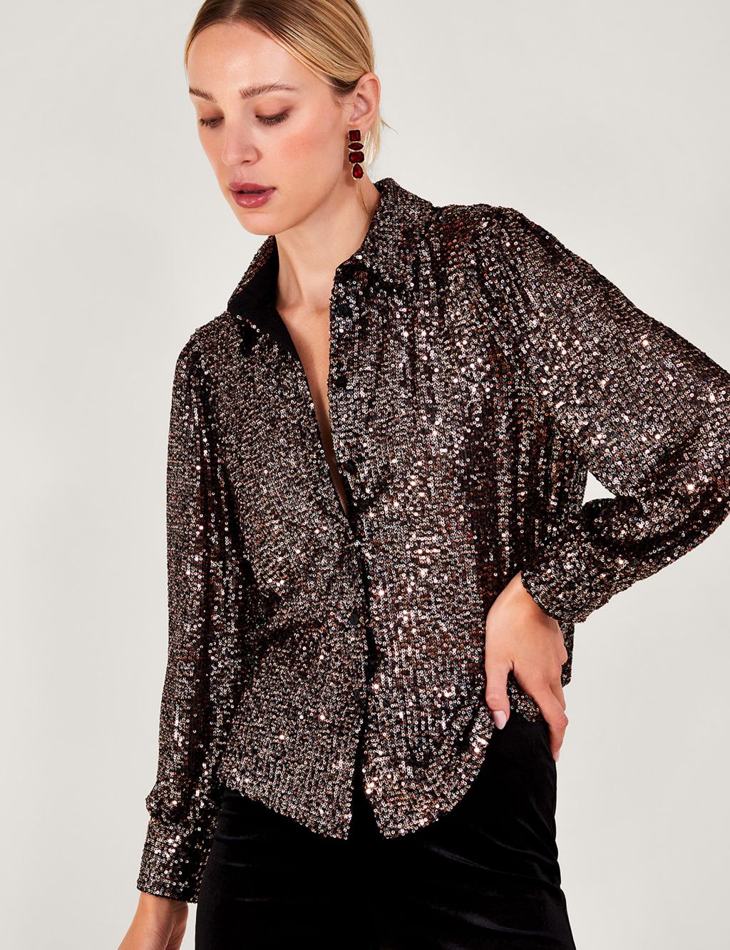 Sequin Embellished Collared Shirt image 1
