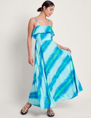 Monsoon Womens Tie Dye Striped Maxi Dress - L - Blue Mix, Blue Mix