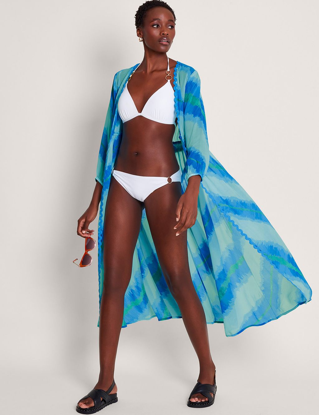 Striped Tie Front Beach Cover Up Kaftan