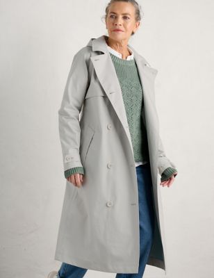 Seasalt Cornwall Womens Pure Cotton Belted Double Breasted Trench Coat - 22REG - Natural, Natural,Na