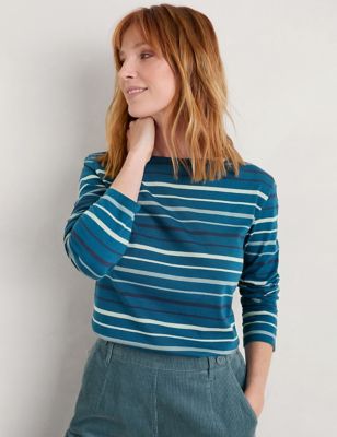 Seasalt Cornwall Womens Organic Cotton Striped T-Shirt - 20 - Teal Mix, Teal Mix
