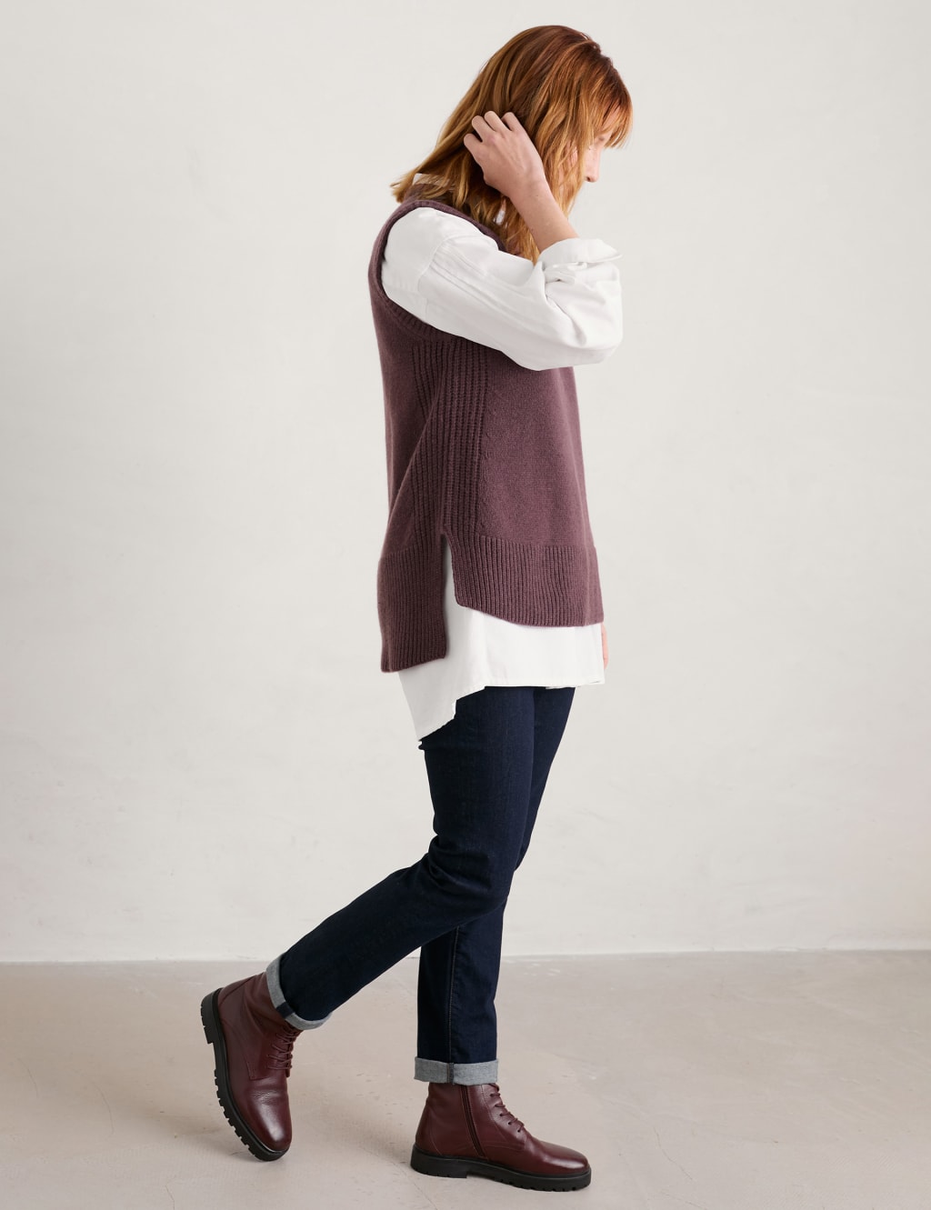 Merino Wool Rich Round Neck Knitted Vest image 3
