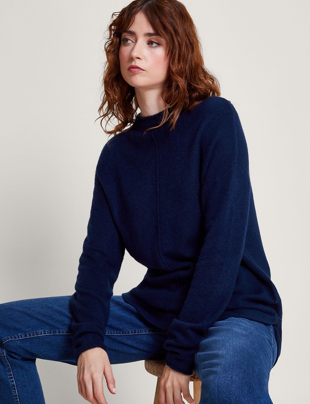 Crew Neck Longline Jumper with Wool image 1