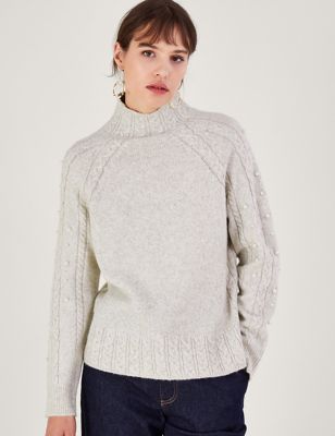 Monsoon Womens Recycled Blend Embellished Cable Knit Jumper - XL - Ivory, Ivory