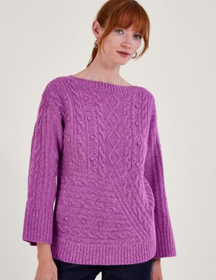 Monsoon Womens Recycled Blend Textured Slash Neck Jumper - Lilac, Lilac