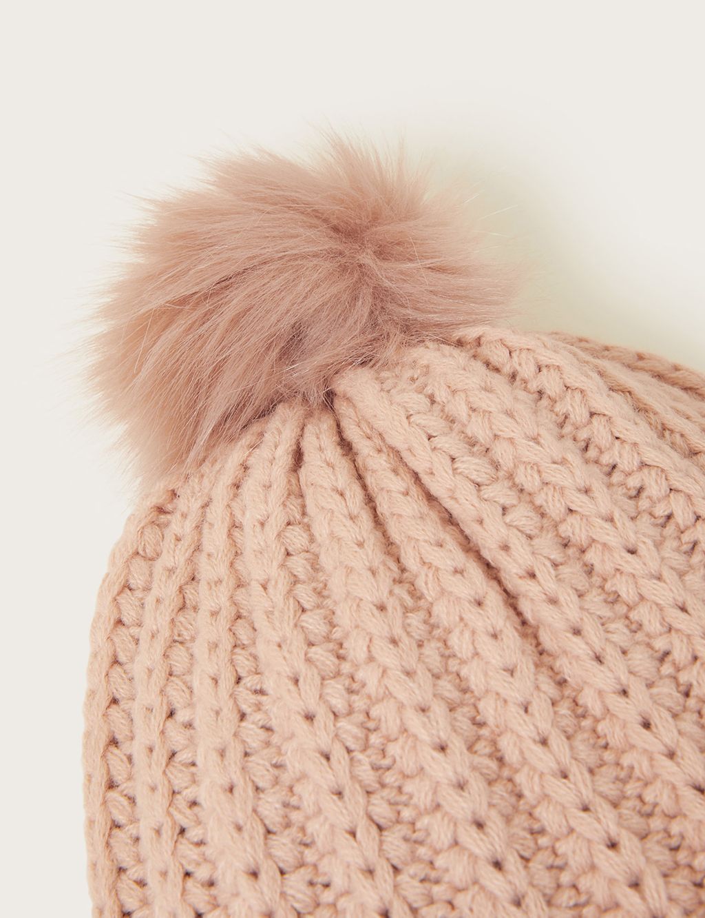 Knitted Faux Fur Pom Beanie Hat image 3