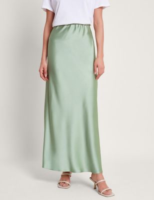 Monsoon Womens Satin Maxi Slip Skirt - XL - Light Green, Light Green