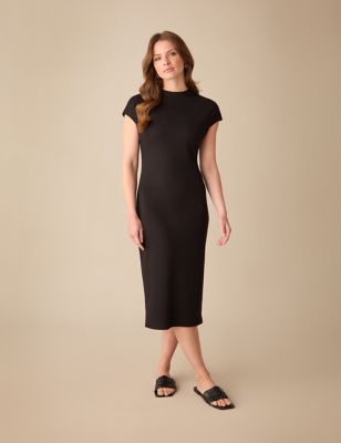 Ro&Zo Women's Ribbed Knitted Midi Column Dress - 12REG - Black, Black