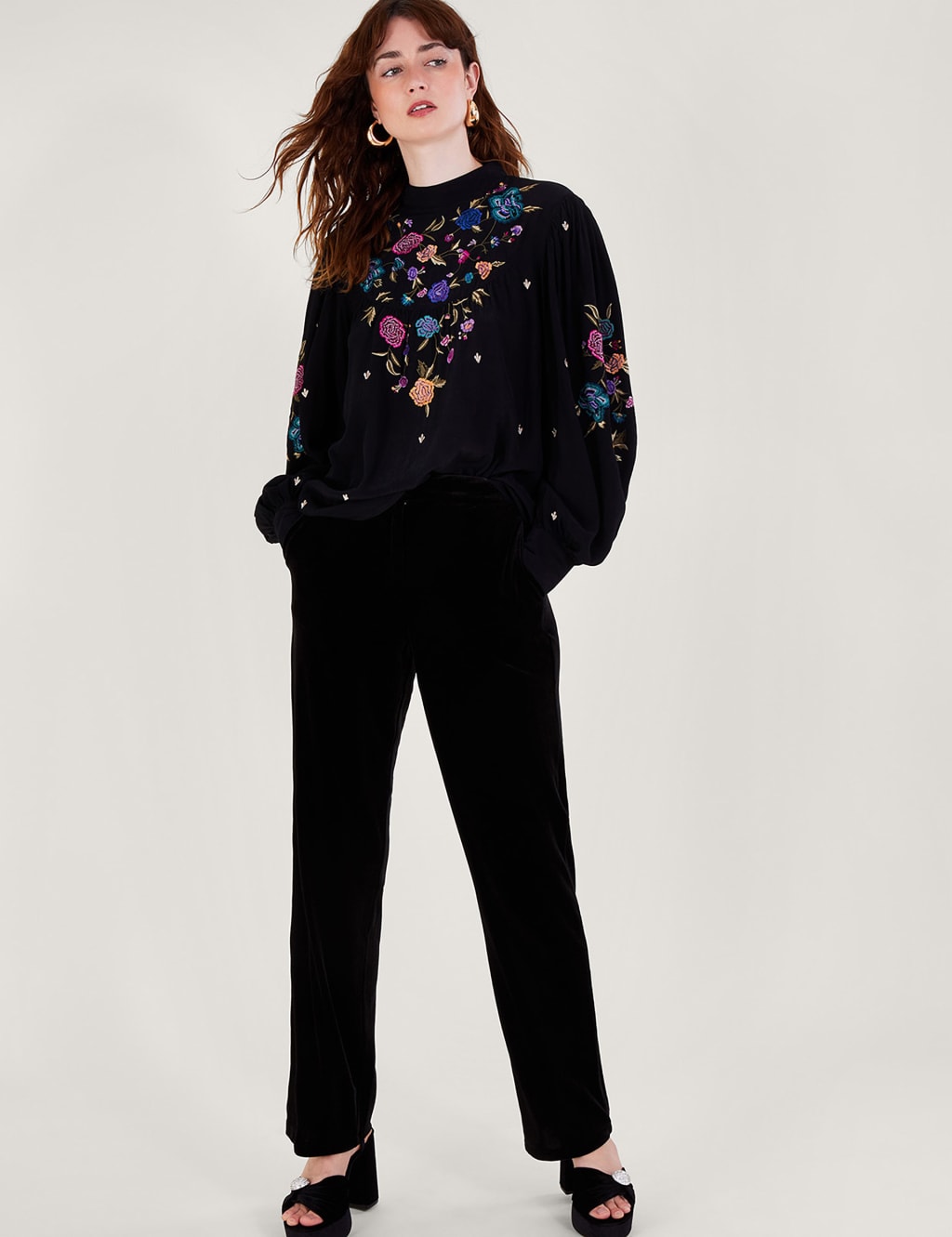 Floral Embroidered Bib Front Blouse image 4