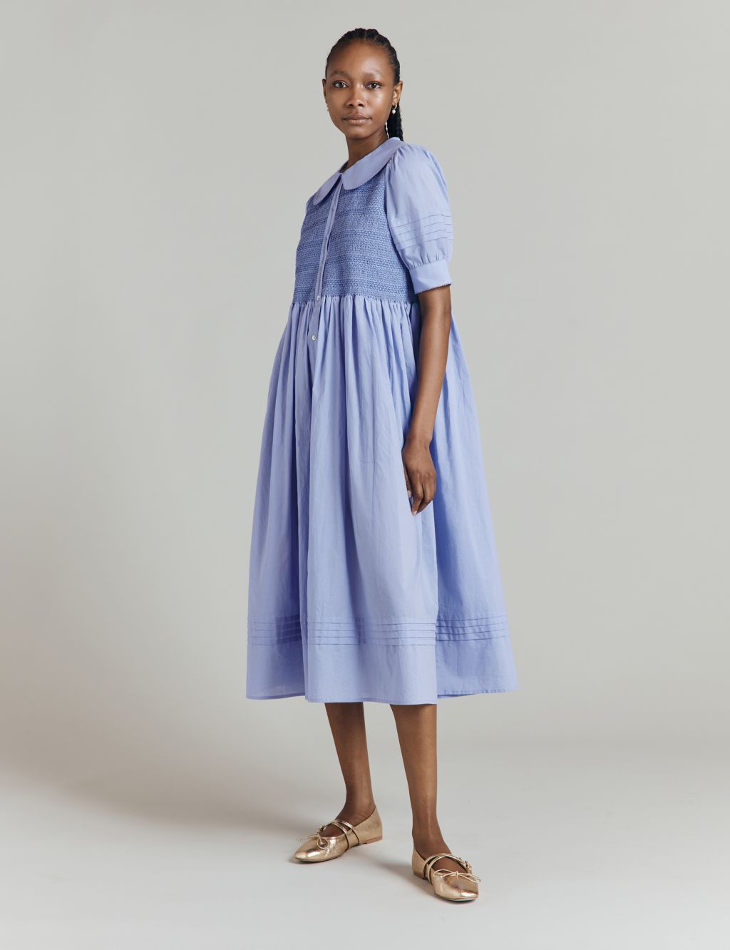 Pure Cotton Collared Midaxi Smock Dress