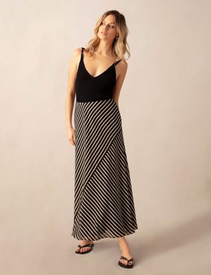 Ro&Zo Womens Striped Maxi Slip Skirt - 10 - Black Mix, Black Mix