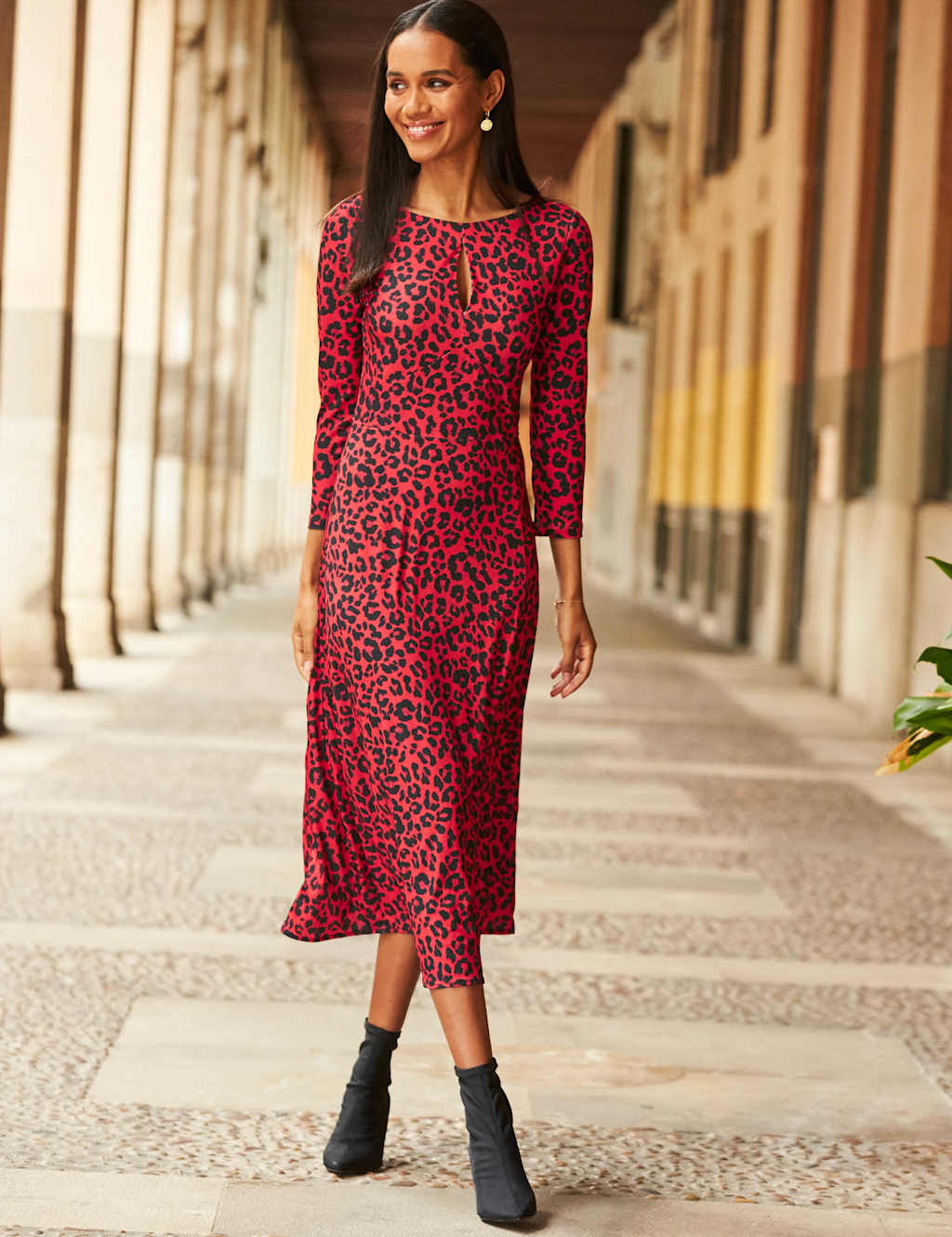 Animal Print Slash Neck Midi Column Dress image 2
