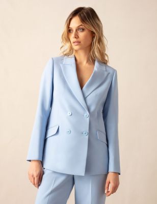 Ro&Zo Women's Tailored Double Breasted Blazer - 18 - Light Blue, Light Blue