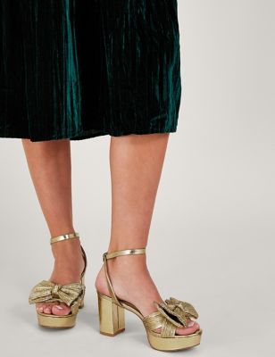 Monsoon Women's Metallic Bow Platform Heels - 42 - Gold, Gold