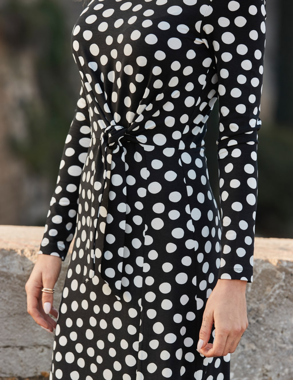 Polka Dot Belted Midi Skater Dress image 2