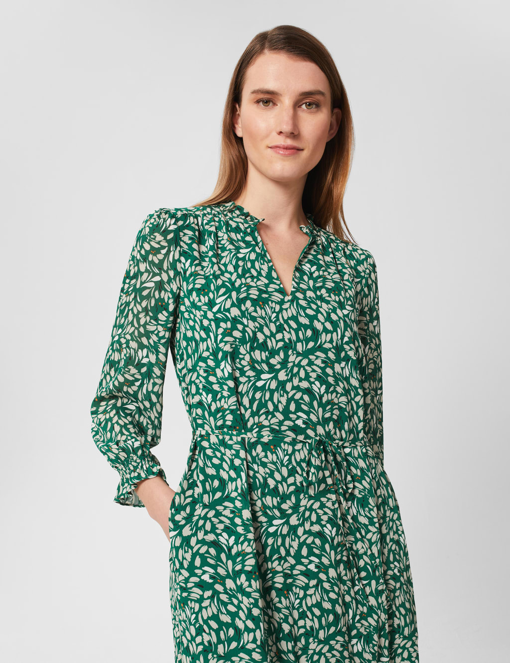 Printed V-Neck Midi Waisted Dress image 2