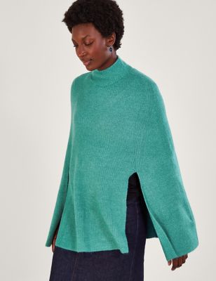 Monsoon Womens Knitted Poncho - Blue, Blue