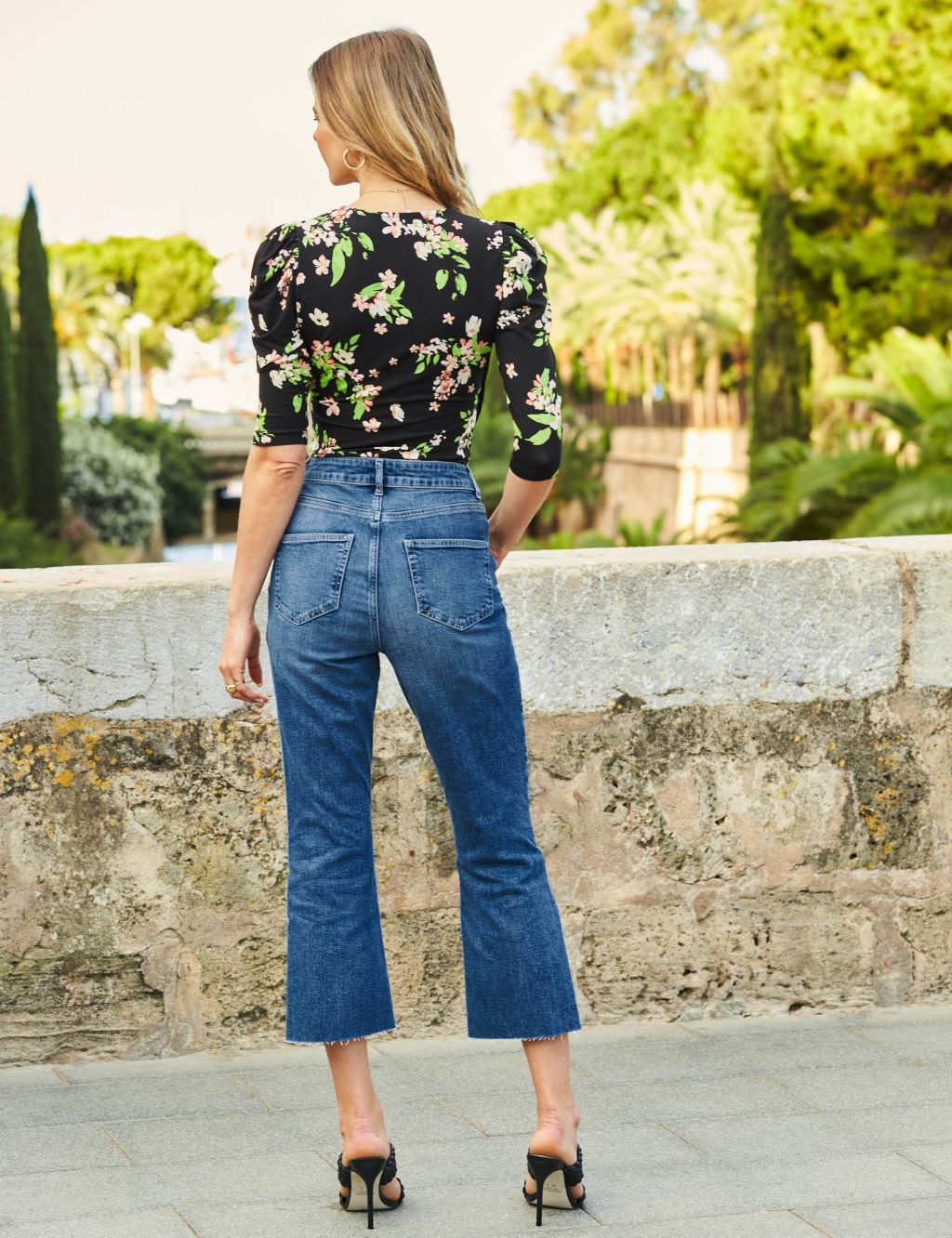 High Waisted Raw Hem Flared Cropped Jeans image 4