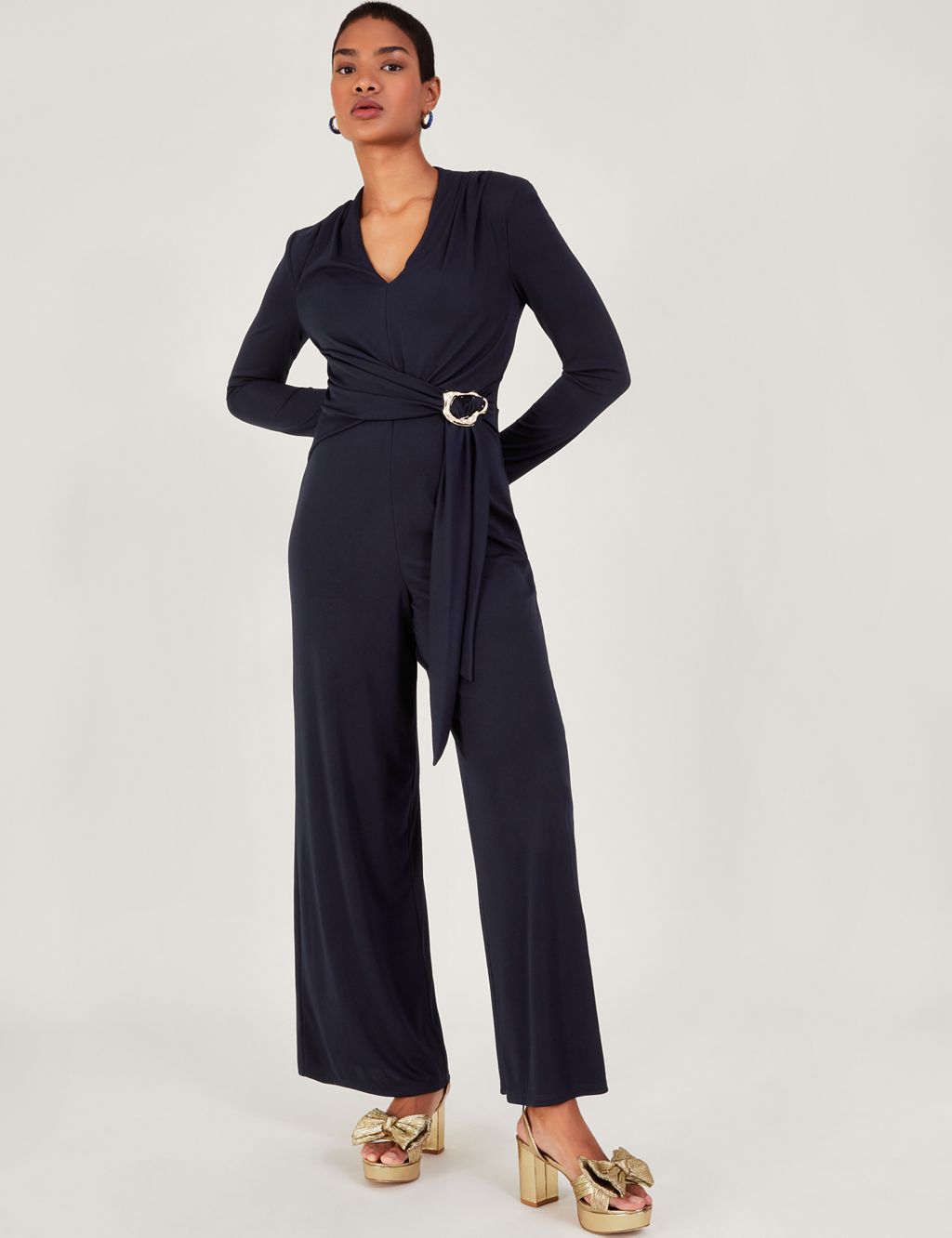 Belted Long Sleeve Jumpsuit
