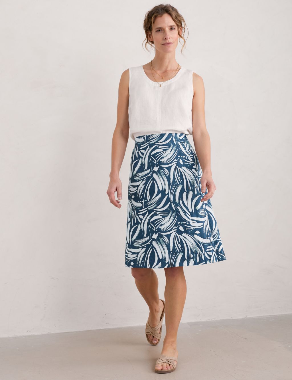 Pure Cotton Knee Length A-Line Skirt