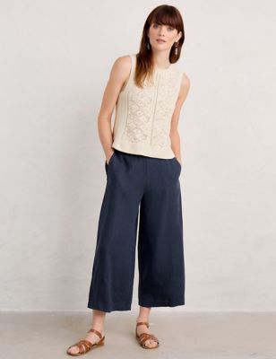 Seasalt Cornwall Women's Pure Linen Cropped Wide Leg Culottes - 14 - Navy, Navy