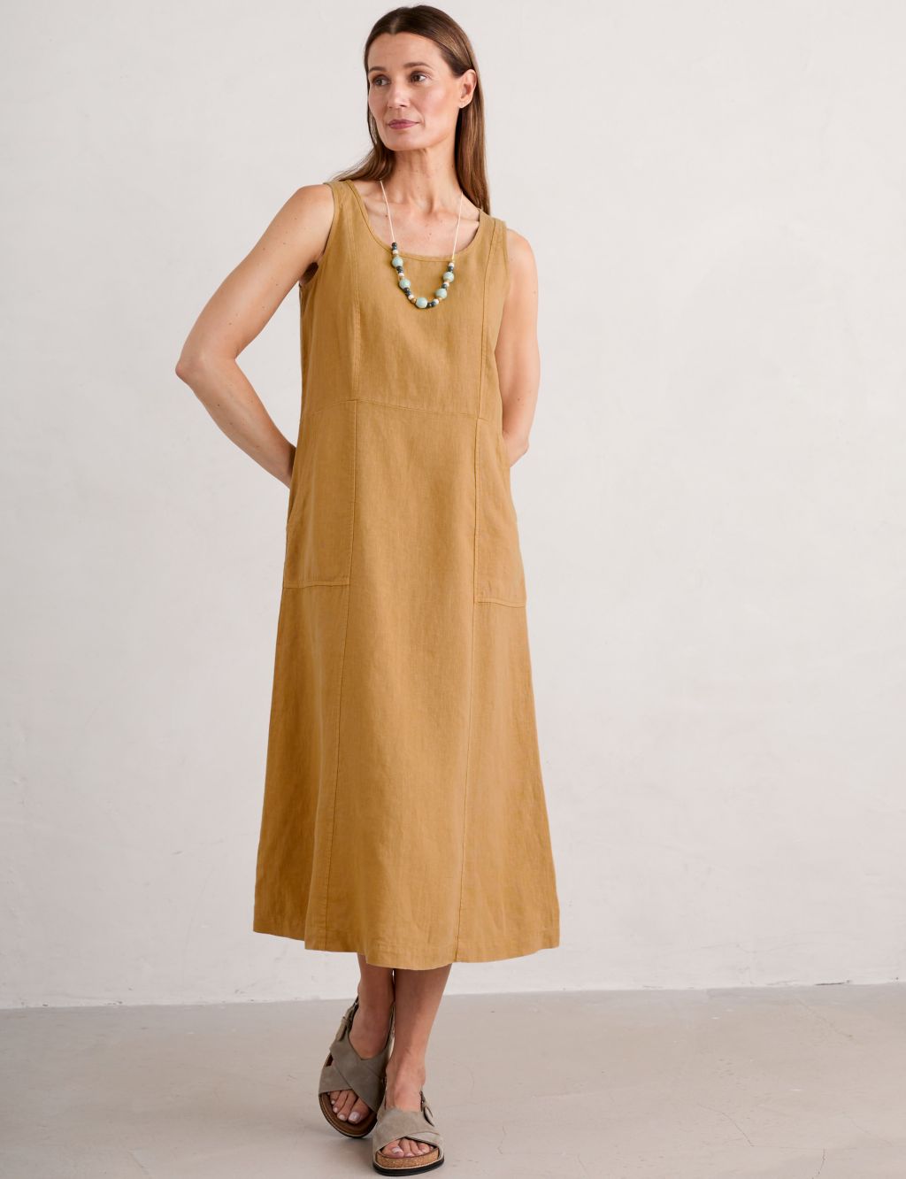 Pure Linen Midi Relaxed Waisted Dress