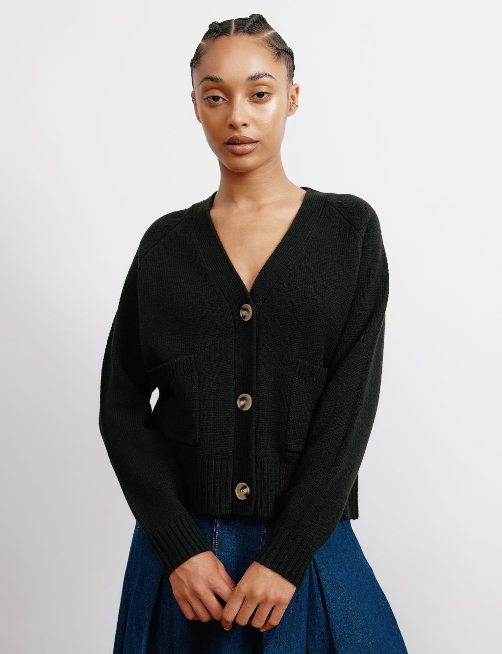 V-Neck Relaxed Cardigan with Wool