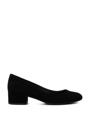 Dune London Womens Suede Slip On Block Heel Court Shoes - 3 - Black, Black,Gold