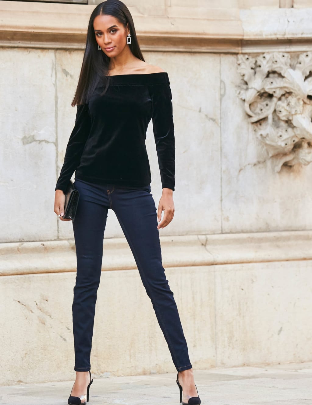 Velvet Embellished Off The Shoulder Top image 1