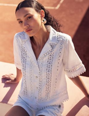 Monsoon Womens Pure Cotton Broderie Collared Shirt - XL - Ivory, Ivory