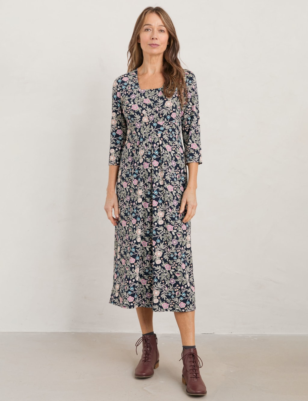 Floral V-Neck Midi Waisted Dress image 1