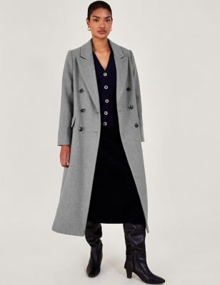 Monsoon Womens Wool Blend Longline Tailored Coat - 16 - Grey, Grey