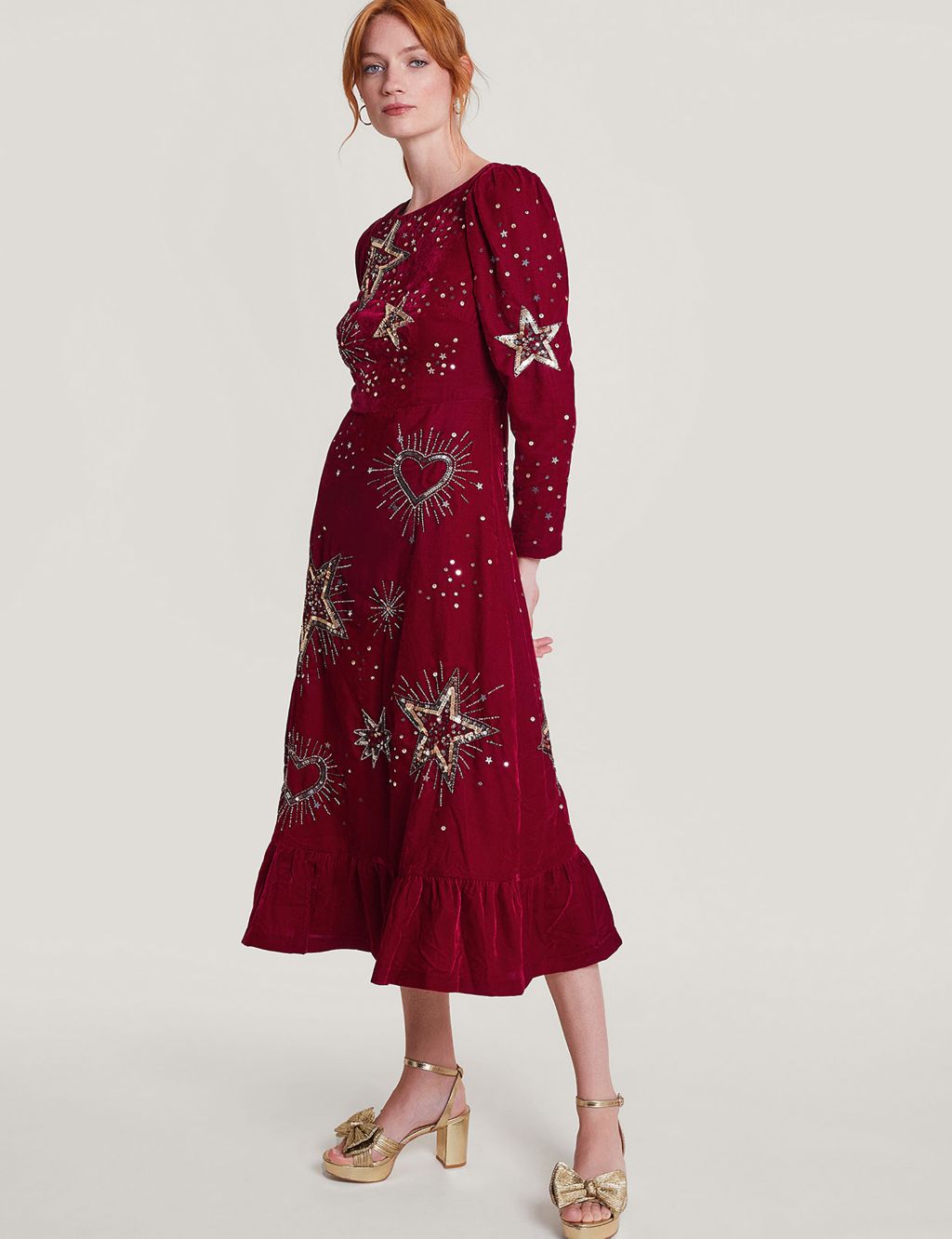Velvet Embellished Star Midi Tiered Dress image 1